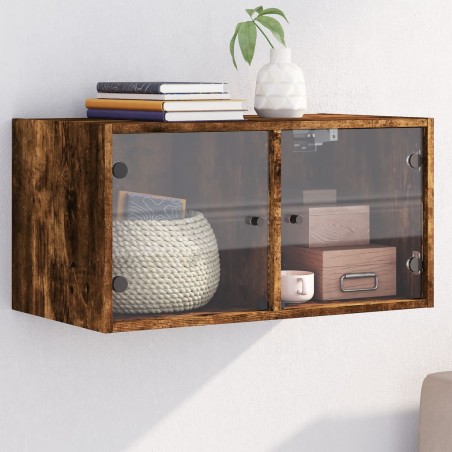 vidaXL Mueble de pared puertas de vidrio roble ahumado 68,5x37x35 cm