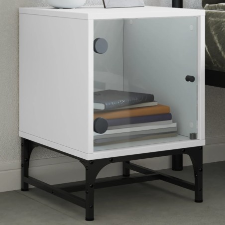 vidaXL Mesita de noche con puerta de vidrio blanco 35x37x50 cm