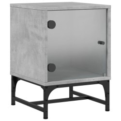 vidaXL Mesita de noche con puerta de vidrio gris hormigón 35x37x50 cm