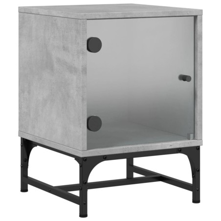 vidaXL Mesita de noche con puerta de vidrio gris hormigón 35x37x50 cm