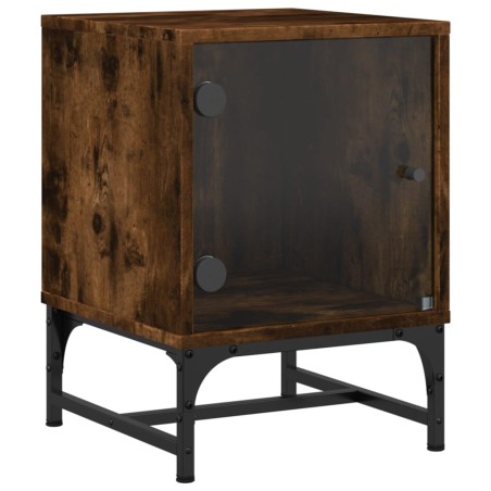 vidaXL Mesita de noche con puerta de vidrio roble ahumado 35x37x50 cm