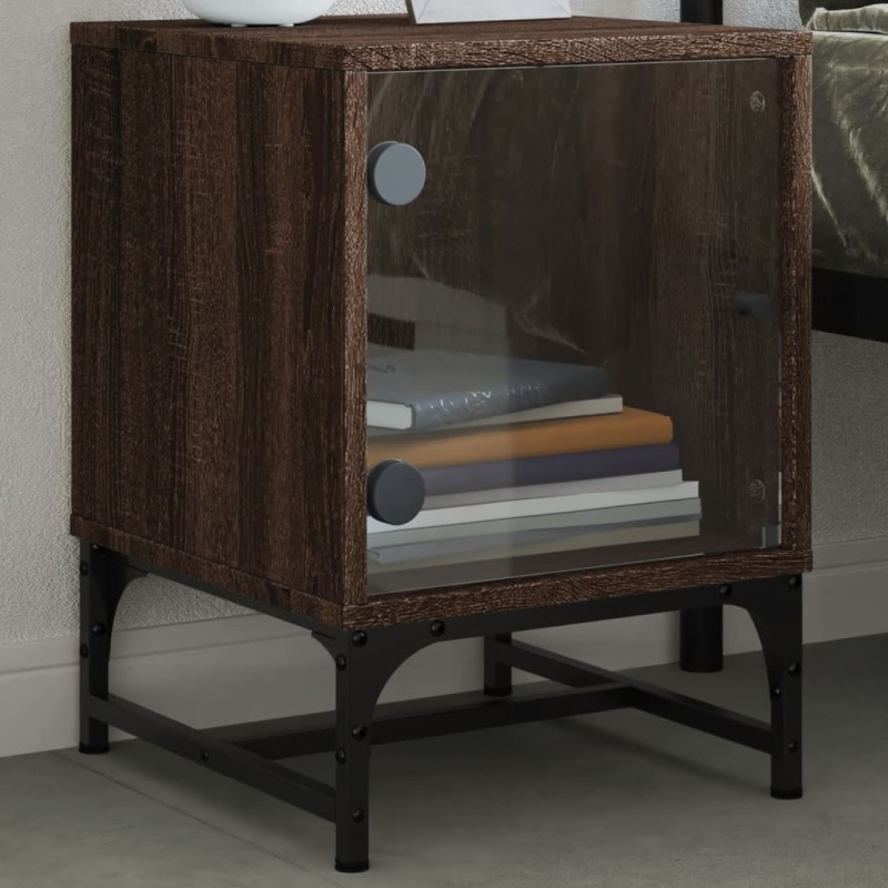 vidaXL Mesita de noche con puerta de vidrio roble marrón 35x37x50 cm vidaXL Mesita de noche con puerta de vidrio roble marrón 35x37x50 cm