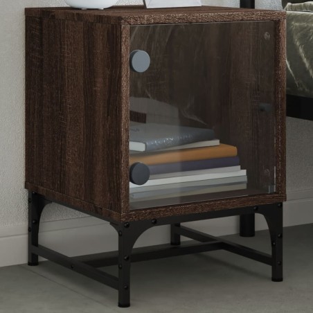 vidaXL Mesita de noche con puerta de vidrio roble marrón 35x37x50 cm