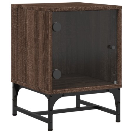 vidaXL Mesita de noche con puerta de vidrio roble marrón 35x37x50 cm