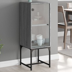 vidaXL Armario auxiliar con puerta de vidrio gris Sonoma 35x37x100 cm