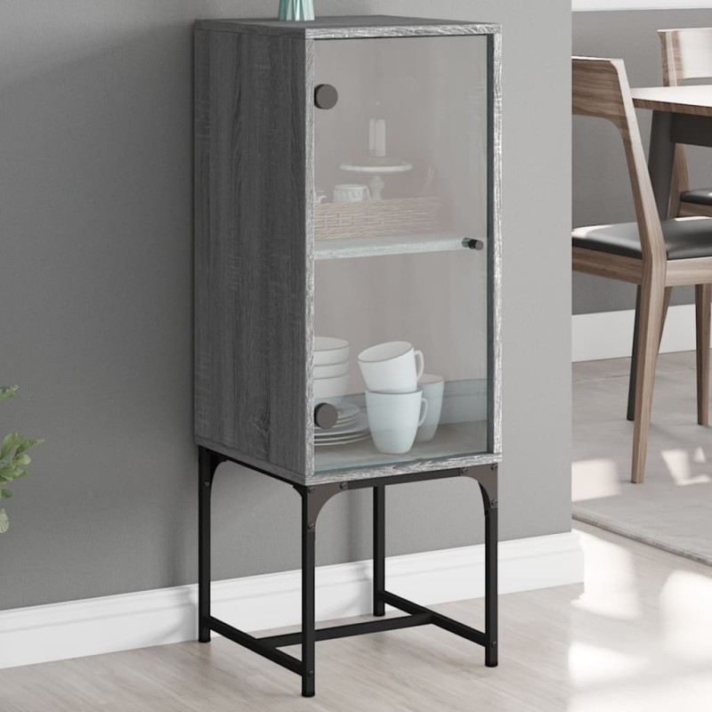 vidaXL Armario auxiliar con puerta de vidrio gris Sonoma 35x37x100 cm vidaXL Armario auxiliar con puerta de vidrio gris Sonoma 35x37x100 cm