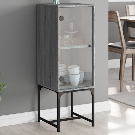 vidaXL Armario auxiliar con puerta de vidrio gris Sonoma 35x37x100 cm