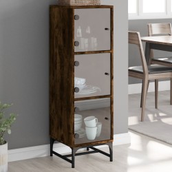 vidaXL Aparador con puertas de vidrio roble ahumado 35x37x120 cm