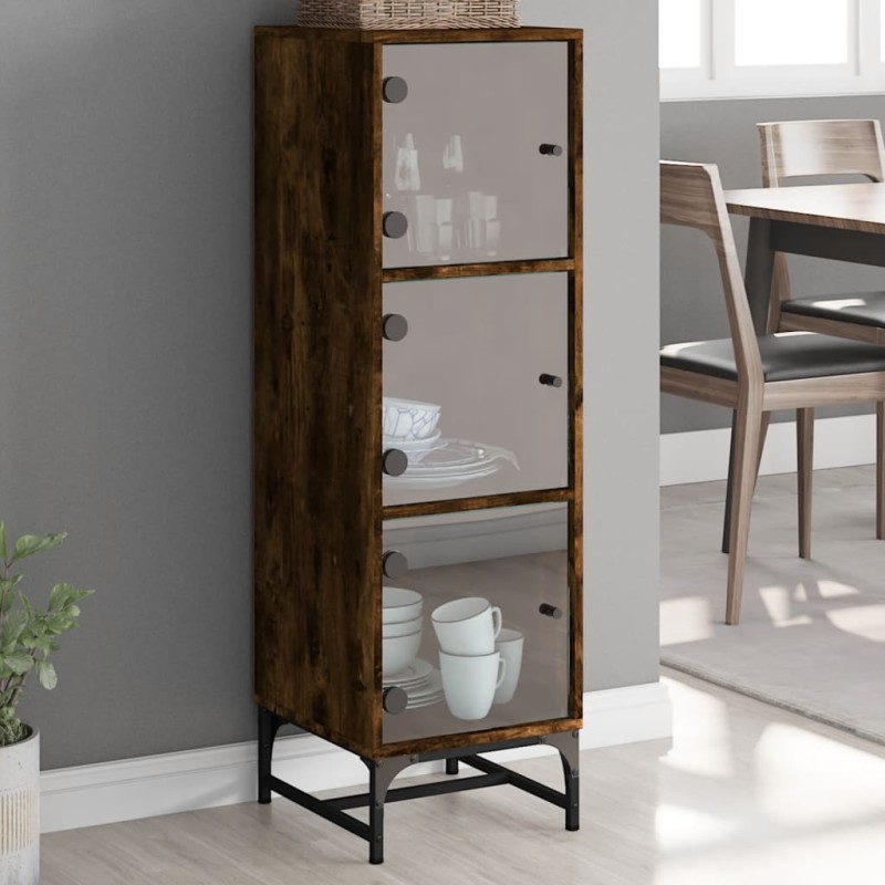 vidaXL Aparador con puertas de vidrio roble ahumado 35x37x120 cm vidaXL Aparador con puertas de vidrio roble ahumado 35x37x120 cm