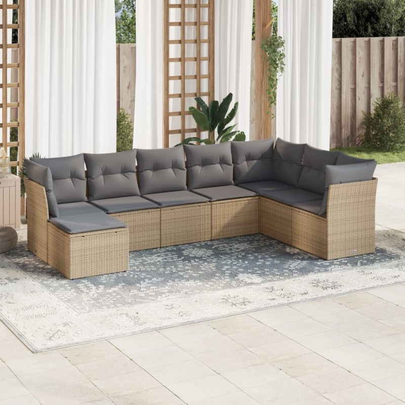 vidaXL Juego de sofás de jardín con cojines beige 8 pzas ratán PE vidaXL Juego de sofás de jardín con cojines beige 8 pzas ratán PE