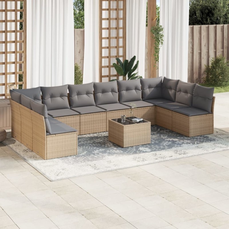 vidaXL Set de sofás de jardín 11pzas con cojines ratán sintético beige vidaXL Set de sofás de jardín 11pzas con cojines ratán sintético beige