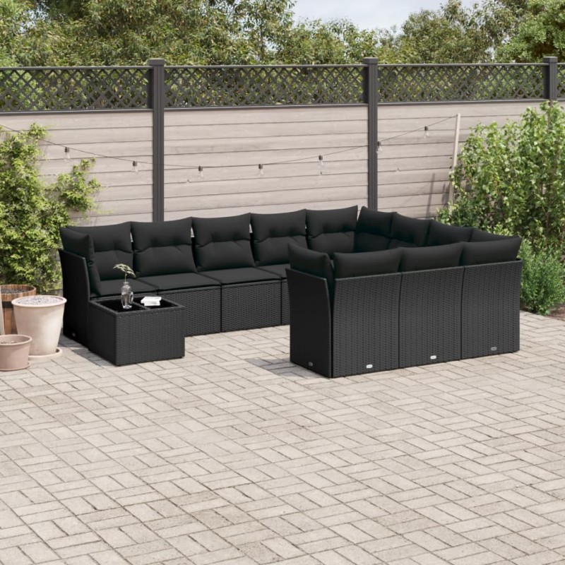 vidaXL Set de sofás de jardín 11 pzas y cojines ratán sintético negro vidaXL Set de sofás de jardín 11 pzas y cojines ratán sintético negro