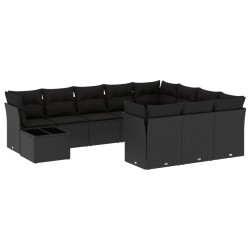 vidaXL Set de sofás de jardín 11 pzas y cojines ratán sintético negro