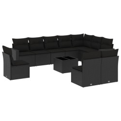 vidaXL Set de sofás de jardín 11 pzas y cojines ratán sintético negro