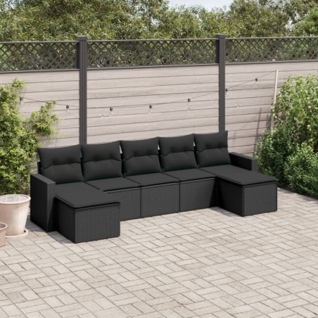 vidaXL Set de comedor de jardín 7 pzas y cojines ratán sintético negro