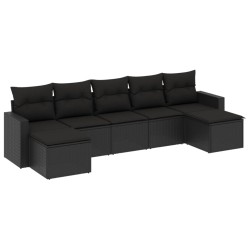 vidaXL Set de comedor de jardín 7 pzas y cojines ratán sintético negro