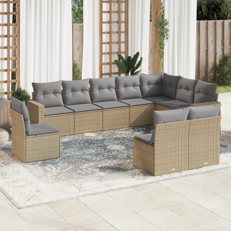 vidaXL Juego de sofás jardín con cojines beige 10 pzas ratán sintético