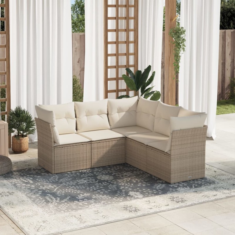 vidaXL Juego de sofás jardín con cojines 5 pzas ratán sintético beige vidaXL Juego de sofás jardín con cojines 5 pzas ratán sintético beige