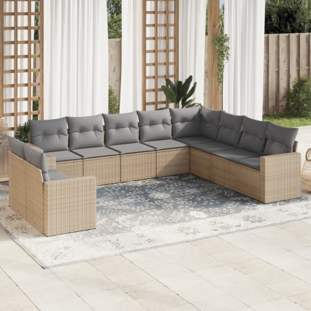 vidaXL Juego de sofás jardín con cojines beige 10 pzas ratán sintético