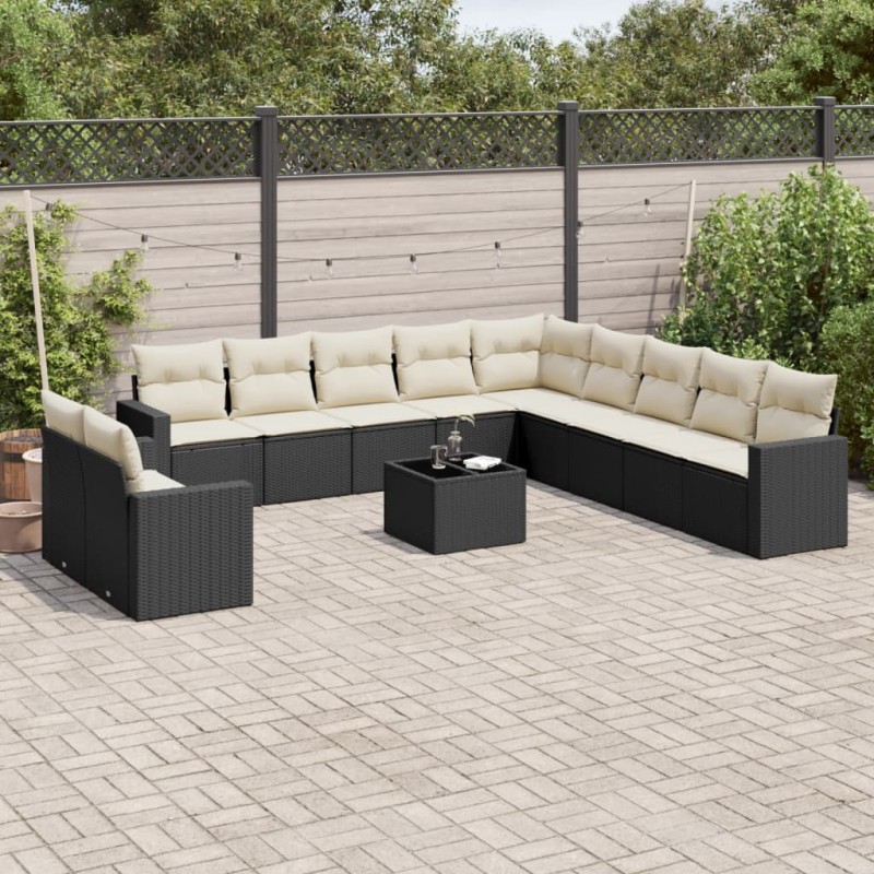 vidaXL Set de sofás de jardín 12 piezas cojines ratán sintético negro vidaXL Set de sofás de jardín 12 piezas cojines ratán sintético negro