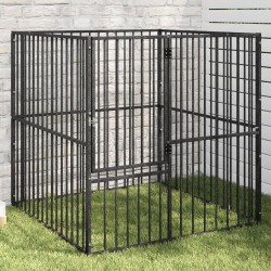 vidaXL Corralito para perros con 4 paneles acero galvanizado negro
