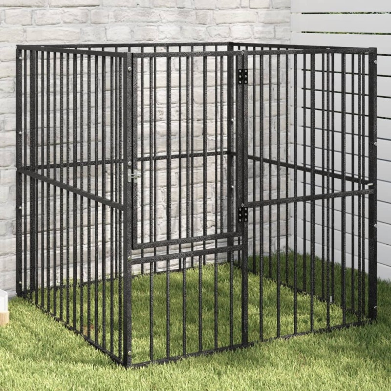 vidaXL Corralito para perros con 4 paneles acero galvanizado negro