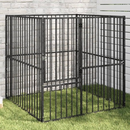 vidaXL Corralito para perros con 4 paneles acero galvanizado negro