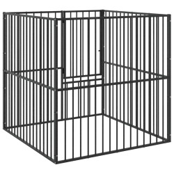 vidaXL Corralito para perros con 4 paneles acero galvanizado negro