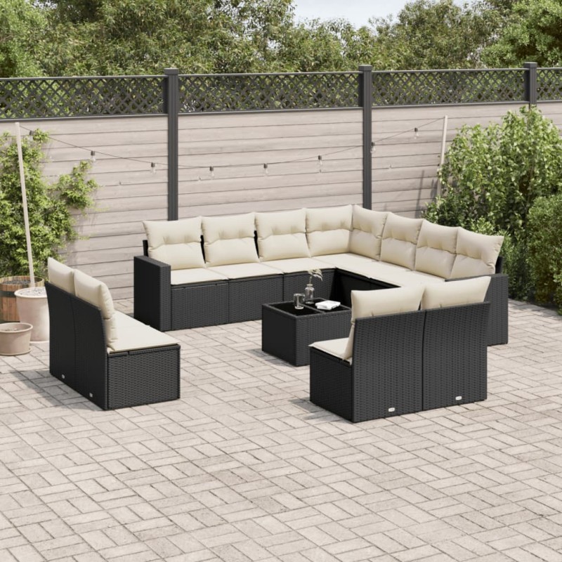 vidaXL Set de sofás de jardín 12 piezas cojines ratán sintético negro vidaXL Set de sofás de jardín 12 piezas cojines ratán sintético negro