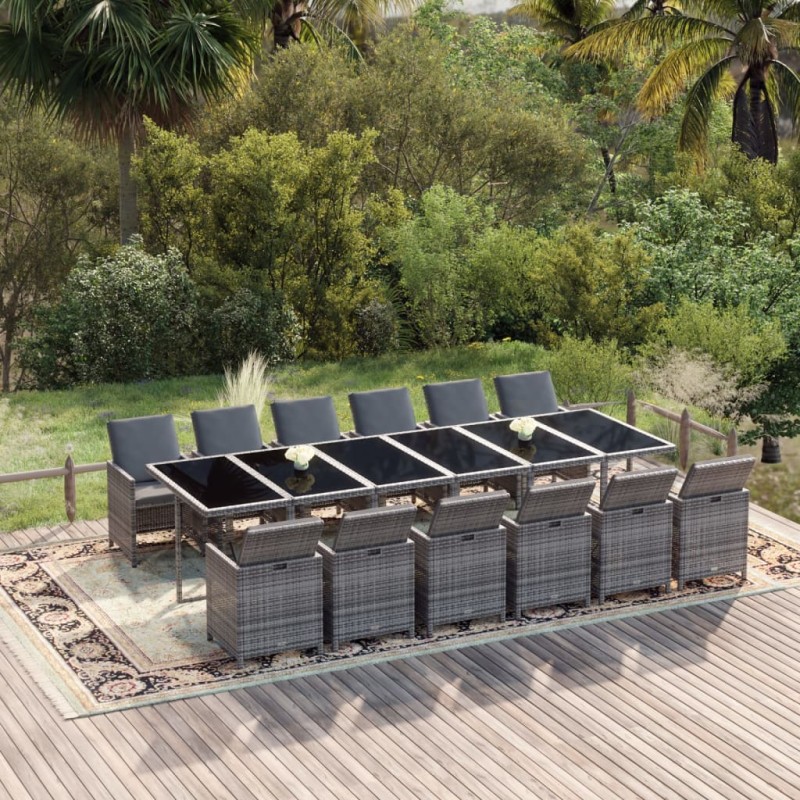 vidaXL Set comedor jardín 13 pzas con cojines ratán sintético gris vidaXL Set comedor jardín 13 pzas con cojines ratán sintético gris