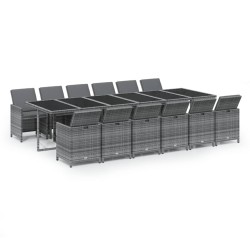 vidaXL Set comedor jardín 13 pzas con cojines ratán sintético gris
