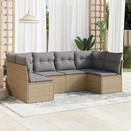 vidaXL Juego de sofás jardín con cojines 6 pzas ratán sintético beige