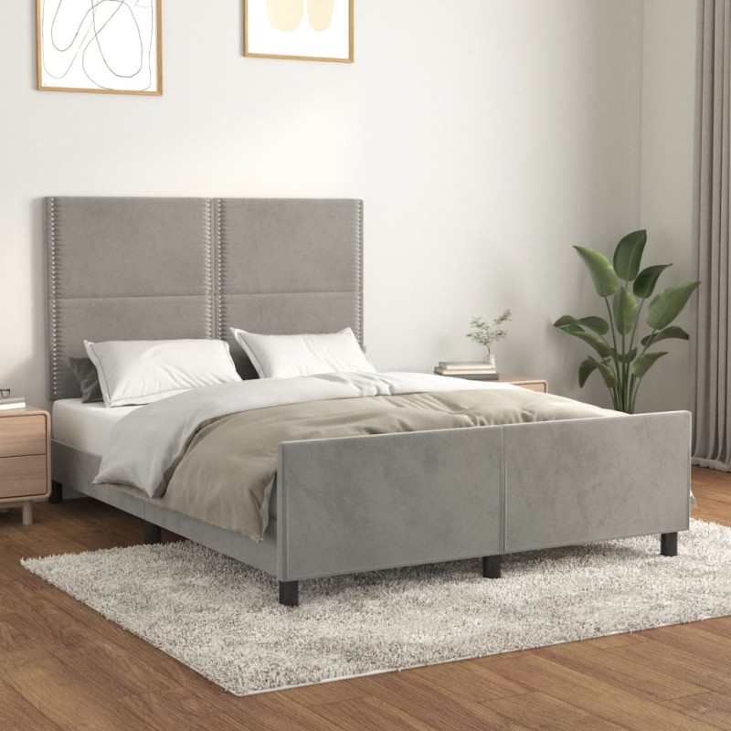 vidaXL Estructura de cama con cabecero terciopelo gris claro 140x190cm vidaXL Estructura de cama con cabecero terciopelo gris claro 140x190cm