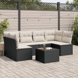 vidaXL Set de comedor de jardín 7 pzas y cojines ratán sintético negro