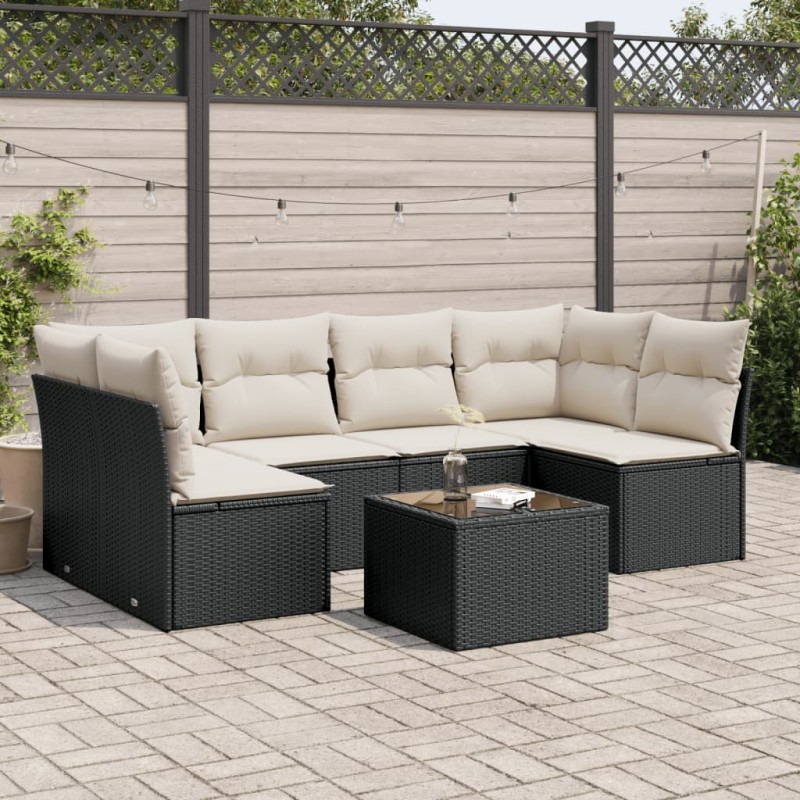 vidaXL Set de comedor de jardín 7 pzas y cojines ratán sintético negro vidaXL Set de comedor de jardín 7 pzas y cojines ratán sintético negro