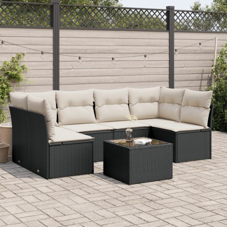 vidaXL Set de comedor de jardín 7 pzas y cojines ratán sintético negro