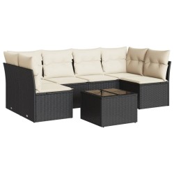 vidaXL Set de comedor de jardín 7 pzas y cojines ratán sintético negro