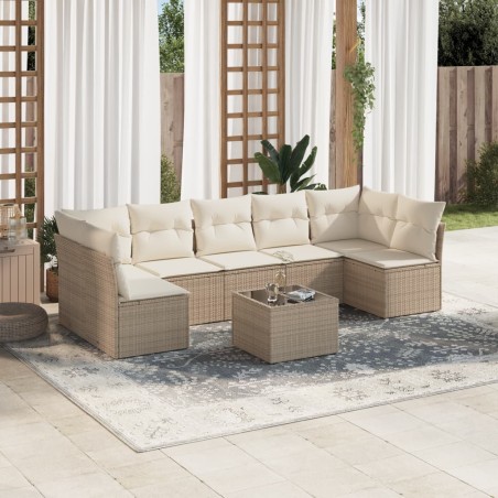 vidaXL Juego de sofás de jardín con cojines beige 8 pzas ratán PE