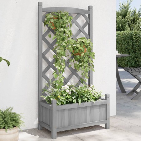 vidaXL Jardinera con enrejado madera maciza de abeto gris