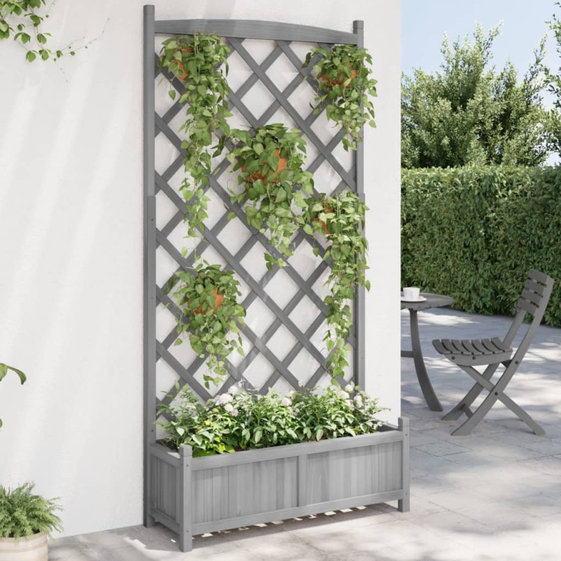 vidaXL Jardinera con enrejado madera maciza de abeto gris vidaXL Jardinera con enrejado madera maciza de abeto gris