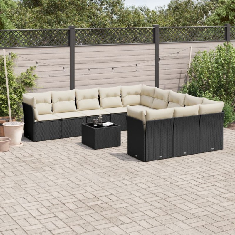 vidaXL Set de sofás de jardín 12 piezas cojines ratán sintético negro vidaXL Set de sofás de jardín 12 piezas cojines ratán sintético negro