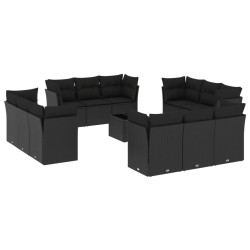 vidaXL Set de sofás de jardín y cojines 13 pzas ratán sintético negro