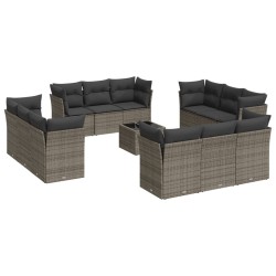 vidaXL Set sofás de jardín con cojines 13 piezas ratán sintético gris