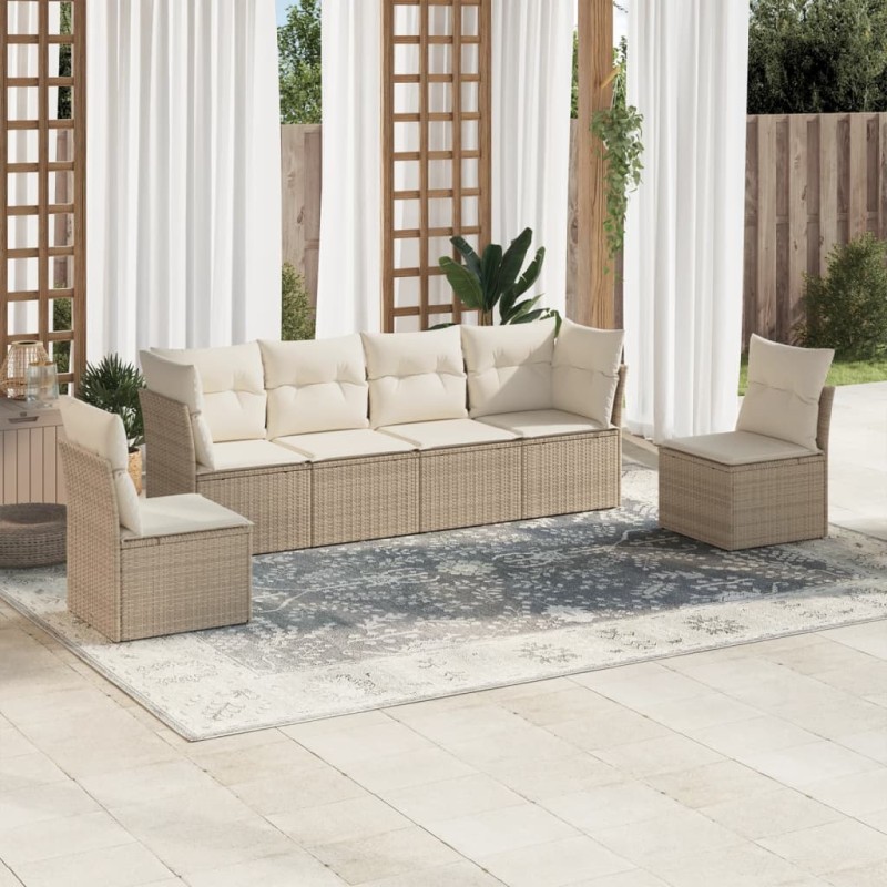 vidaXL Juego de sofás jardín con cojines 6 pzas ratán sintético beige vidaXL Juego de sofás jardín con cojines 6 pzas ratán sintético beige