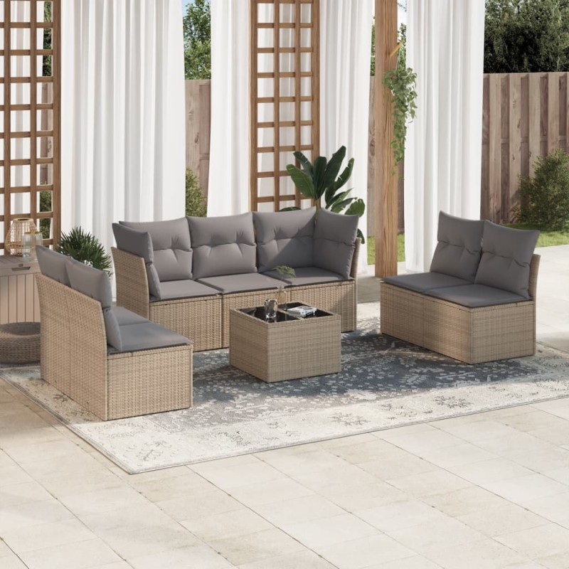 vidaXL Juego de sofás de jardín con cojines beige 8 pzas ratán PE vidaXL Juego de sofás de jardín con cojines beige 8 pzas ratán PE