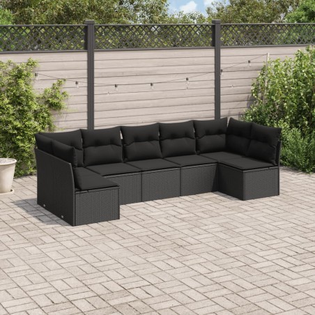 vidaXL Set de comedor de jardín 7 pzas y cojines ratán sintético negro