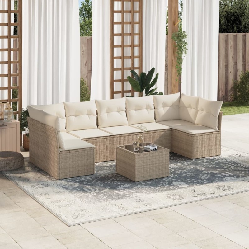 vidaXL Juego de sofás de jardín con cojines beige 8 pzas ratán PE vidaXL Juego de sofás de jardín con cojines beige 8 pzas ratán PE
