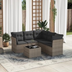 vidaXL Set de muebles de jardín 6 pzas y cojines ratán sintético gris