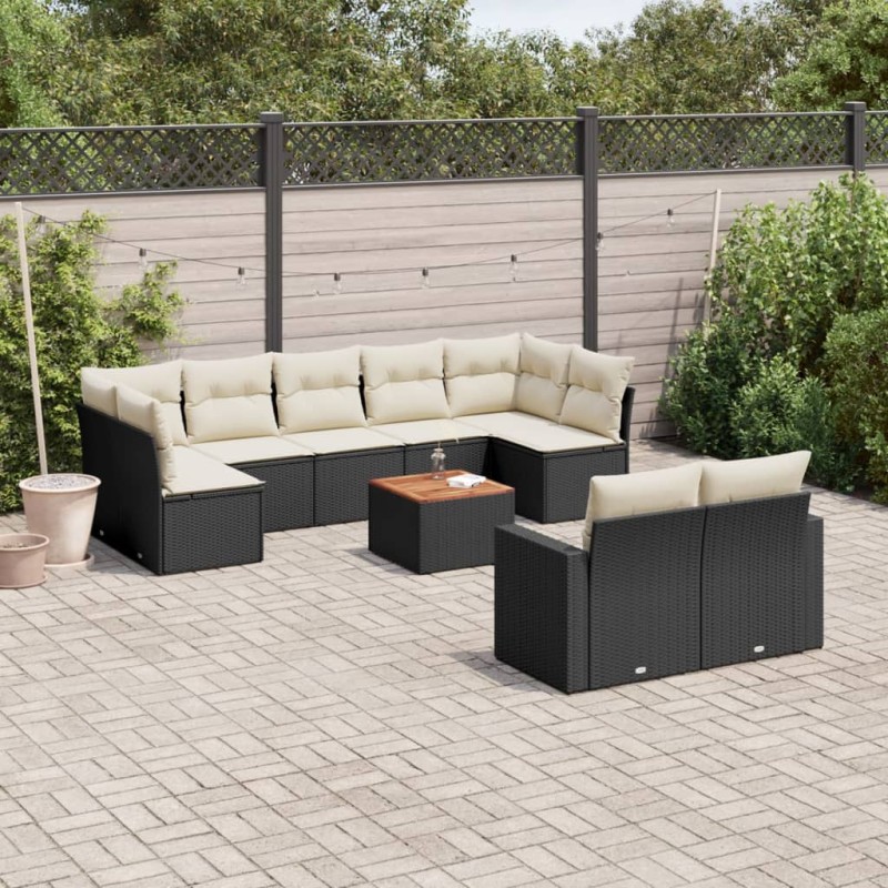 vidaXL Set de sofás de jardín 10 pzas cojines ratán sintético negro vidaXL Set de sofás de jardín 10 pzas cojines ratán sintético negro