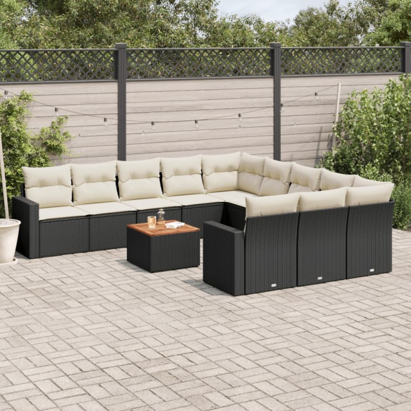vidaXL Set de sofás de jardín 12 piezas cojines ratán sintético negro vidaXL Set de sofás de jardín 12 piezas cojines ratán sintético negro